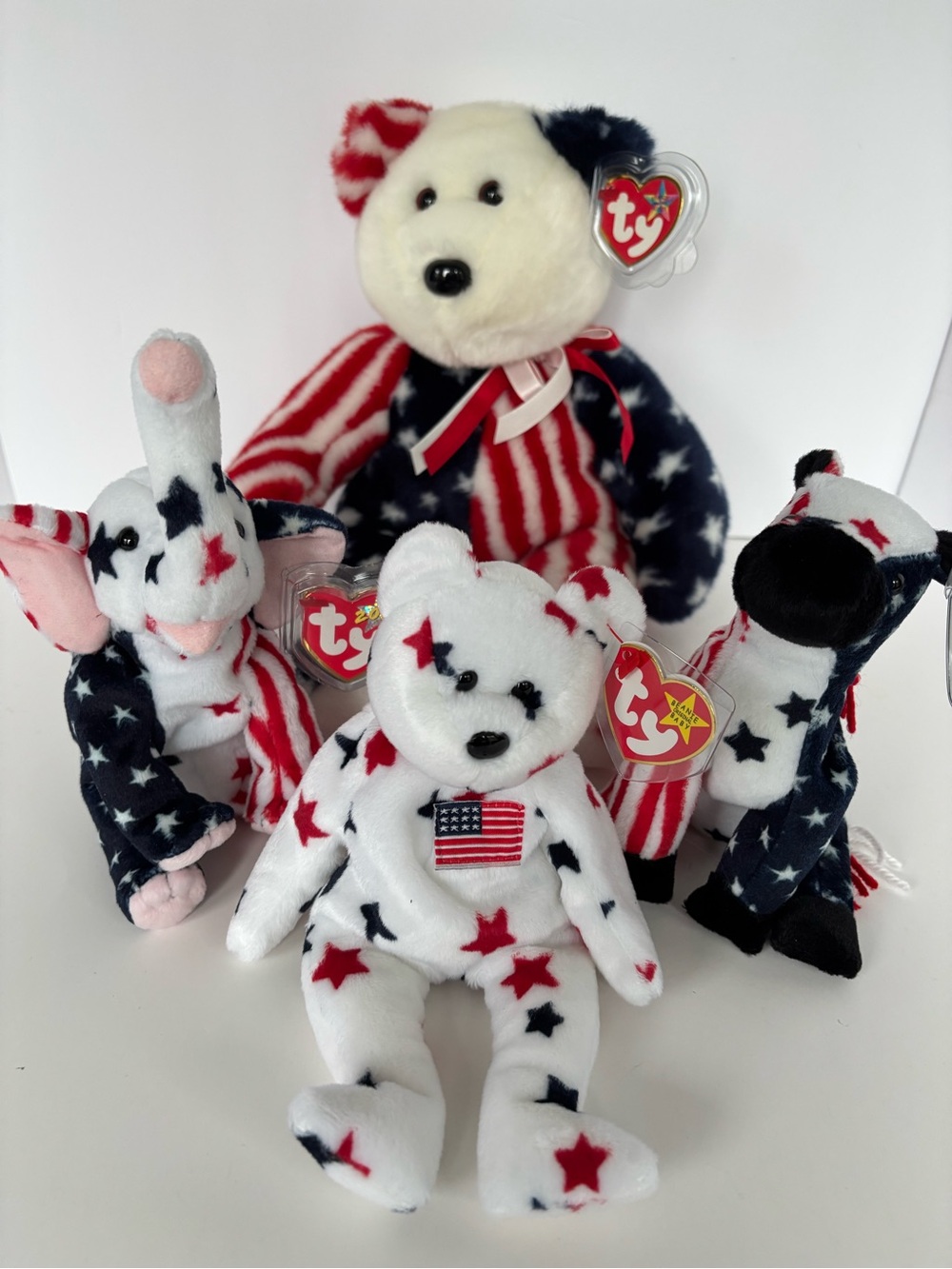 Vintage Ty Beanie Babies Patriotic Lot of 4 Spangle Righty Lefty